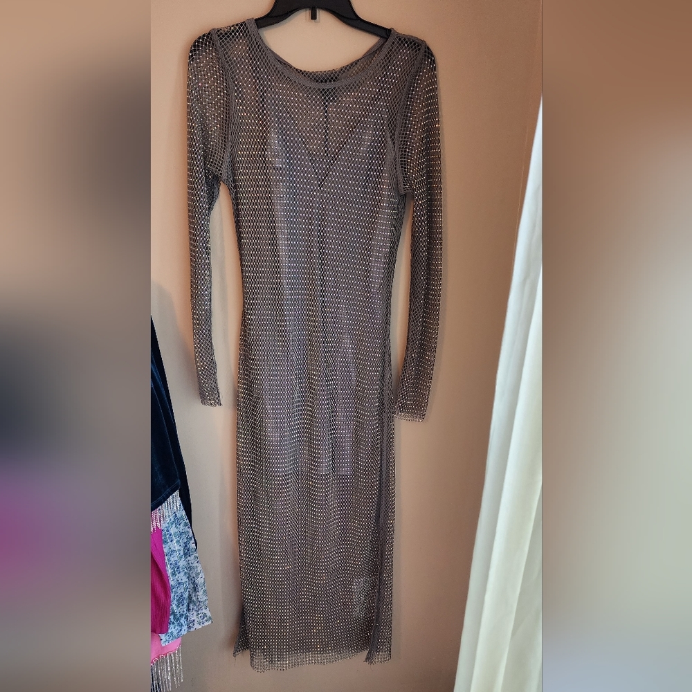 Fishnet rhinestone midi dress
